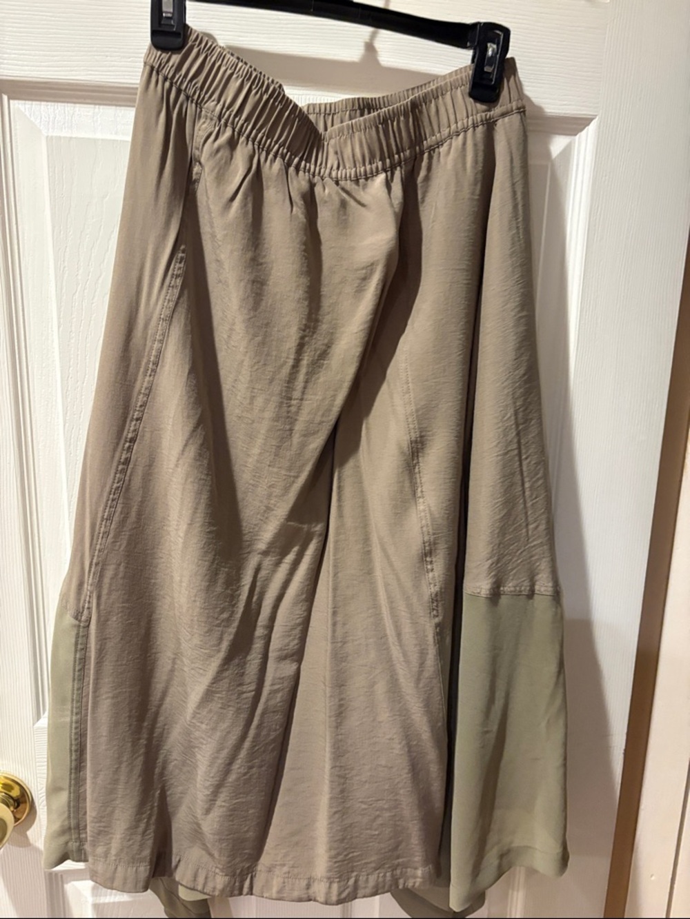 DKNY Two-Tone A-Line Midi Skirt in Taupe and Light Olive
